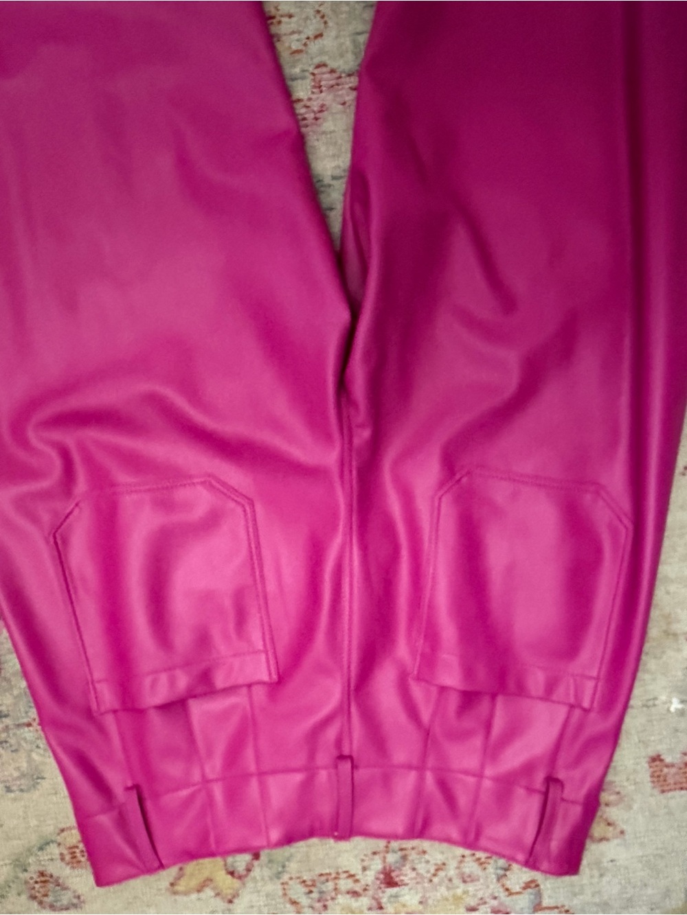 Maeve Colette Vegan Leather Fuchsia Cropped Wide-Leg Pants - Picture 6 of 7